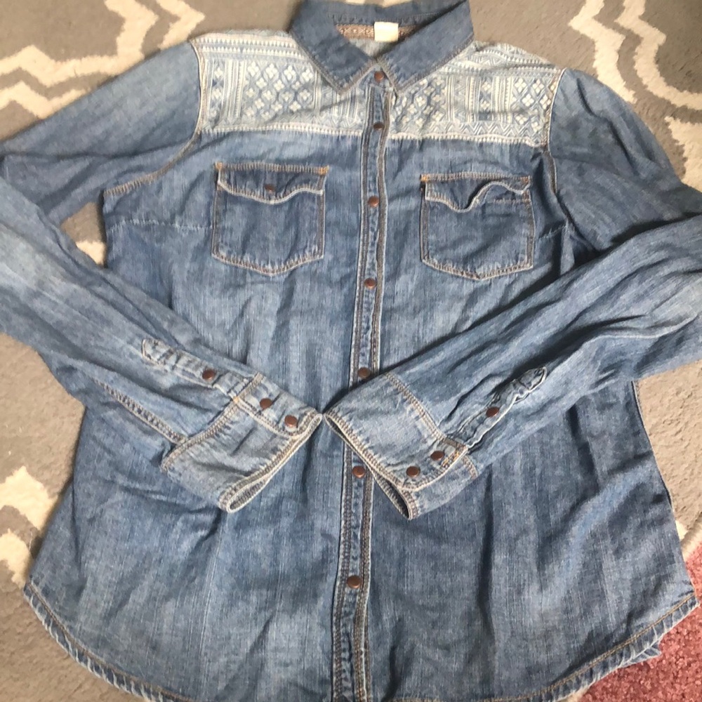 Roxy Blue printed Denim button down Shirt